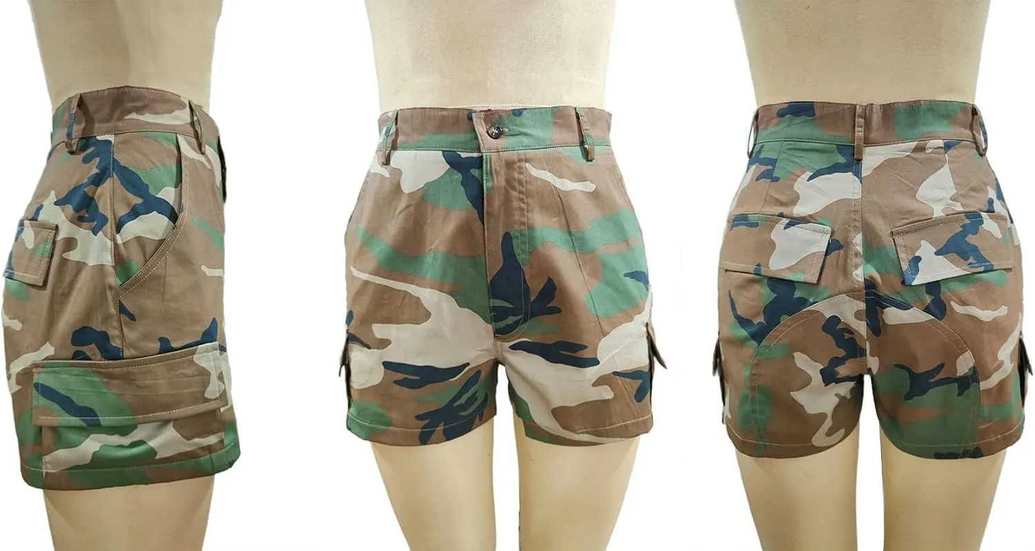 Lucuna Women's Camo Shorts High Waisted Multi-Pocket Army Fatigue Camouflage Casual Cargo Shorts