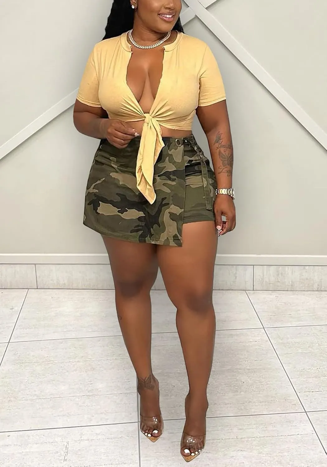 Lucuna Women's Camo Shorts High Waisted Multi-Pocket Army Fatigue Camouflage Casual Cargo Shorts
