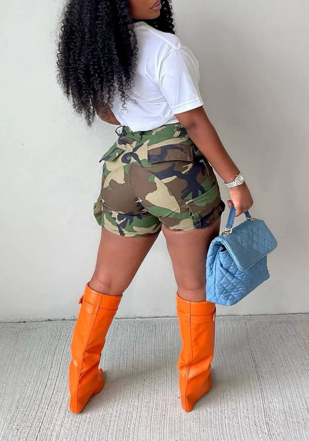 Lucuna Women's Camo Shorts High Waisted Multi-Pocket Army Fatigue Camouflage Casual Cargo Shorts