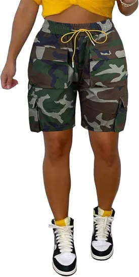 Lucuna Women's Camo Shorts High Waisted Multi-Pocket Army Fatigue Camouflage Casual Cargo Shorts
