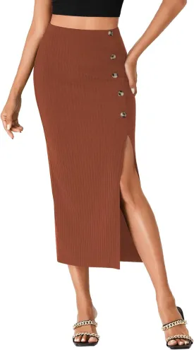 LYANER Women's High Waist Long Pencil Skirt Side Split Bodycon Party Club Night Out Midi Skirts