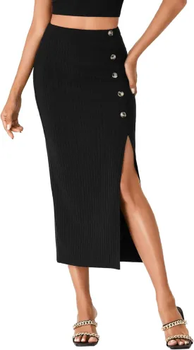 LYANER Women's High Waist Long Pencil Skirt Side Split Bodycon Party Club Night Out Midi Skirts