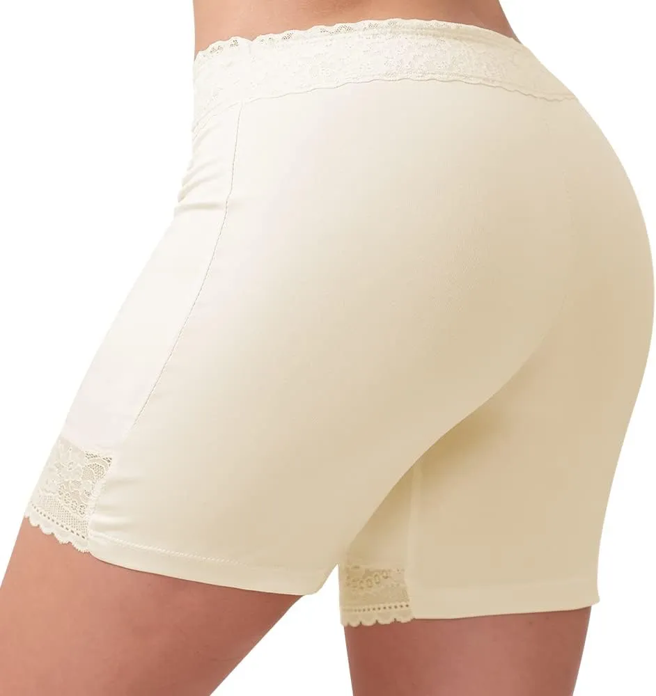 MANCYFIT Slip Shorts for Women Lace Trim Short Leggings Stretch Mid Thigh Undershorts