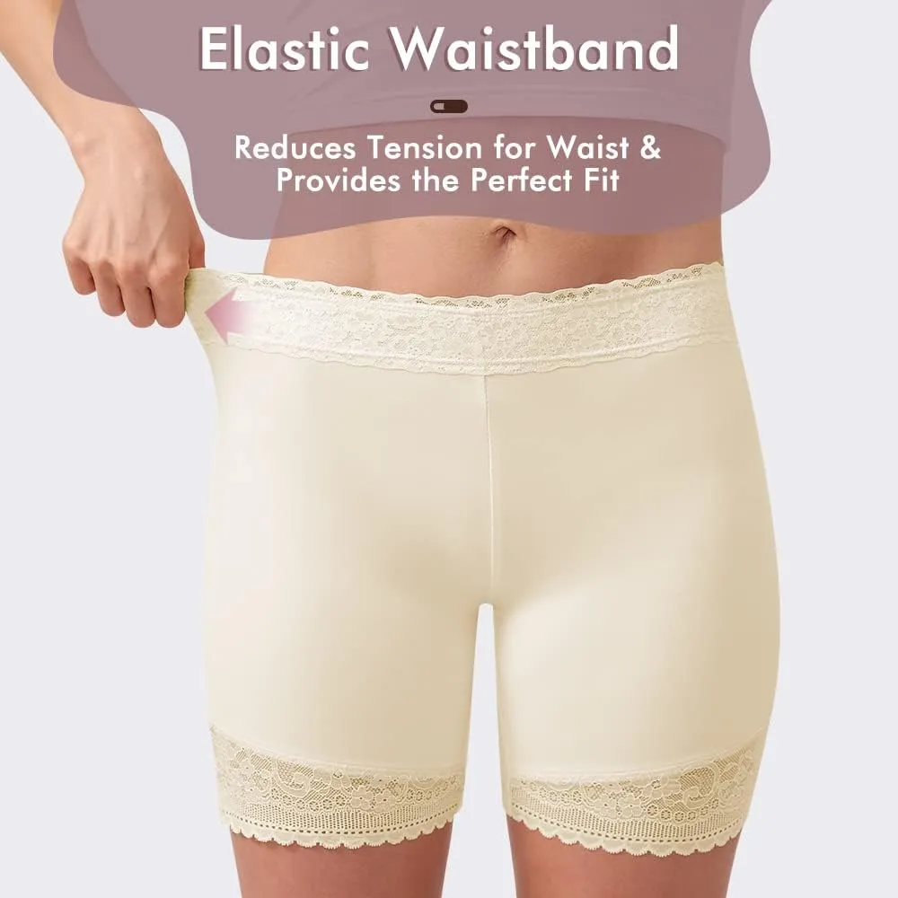 MANCYFIT Slip Shorts for Women Lace Trim Short Leggings Stretch Mid Thigh Undershorts