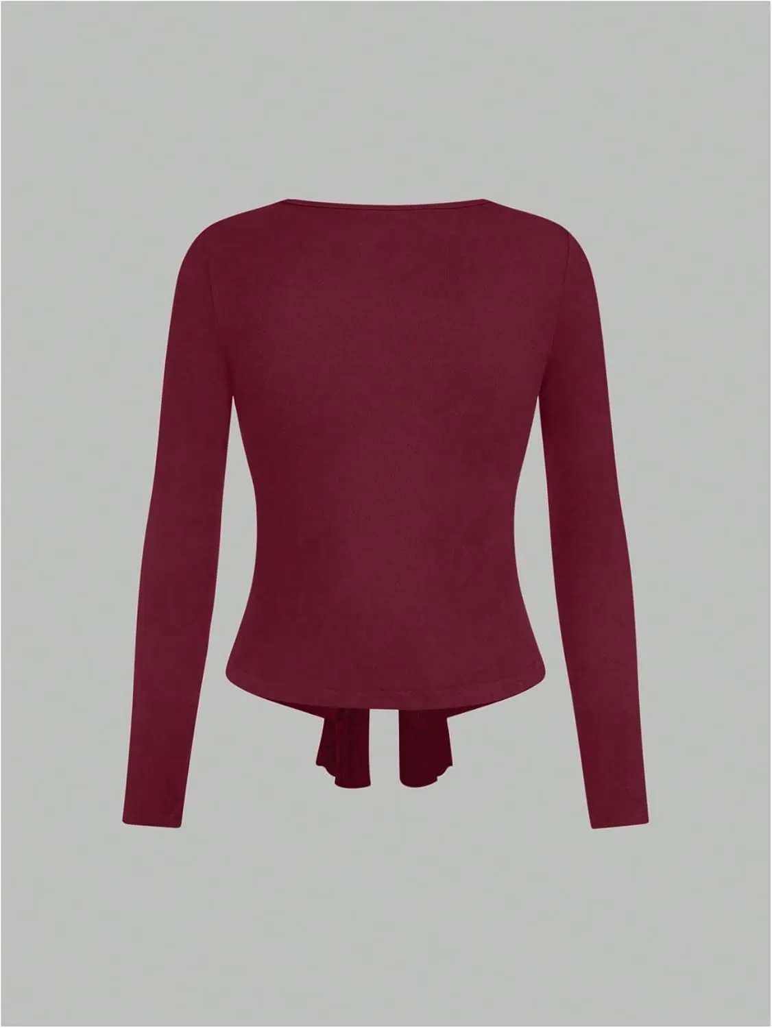Milumia Women's Ruched Bust V Neck Tie Front Spit Long Sleeve T Shirt Blouse Top