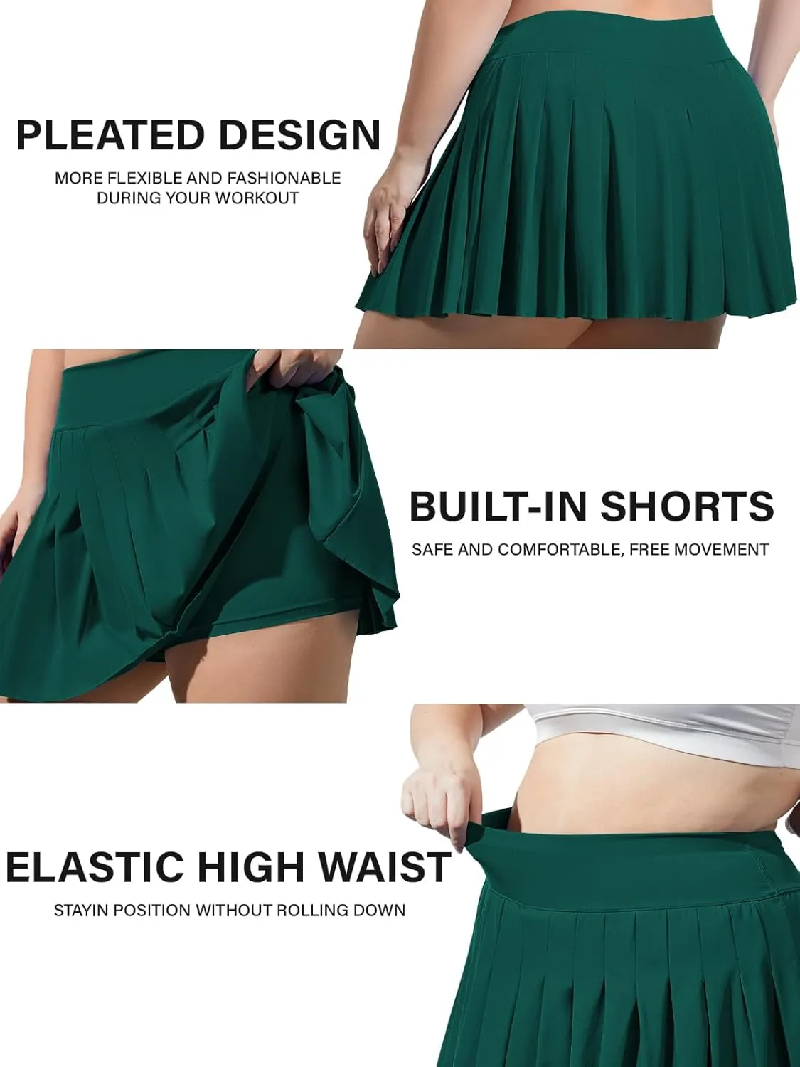 Moon Wood Women's Plus Size Pleated Tennis Skirt- Girls High Waist Athletic Golf Skirts with Shorts