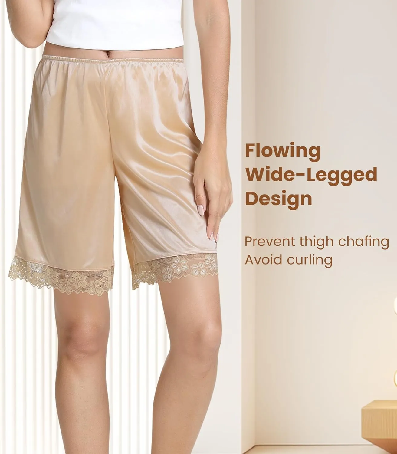NACHILA Half Slip Shorts Culotte for Women Lace Pettipants for Under Dresses Split Skirt Bloomer