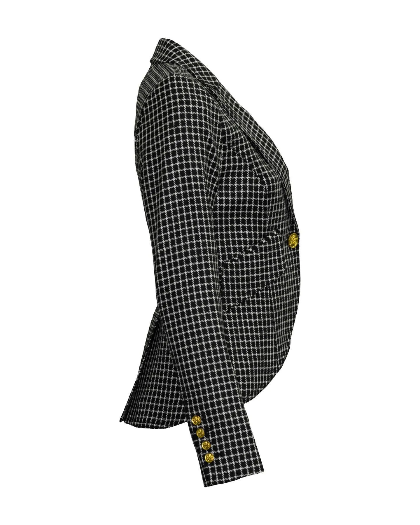 One Button Blazer Black Grid