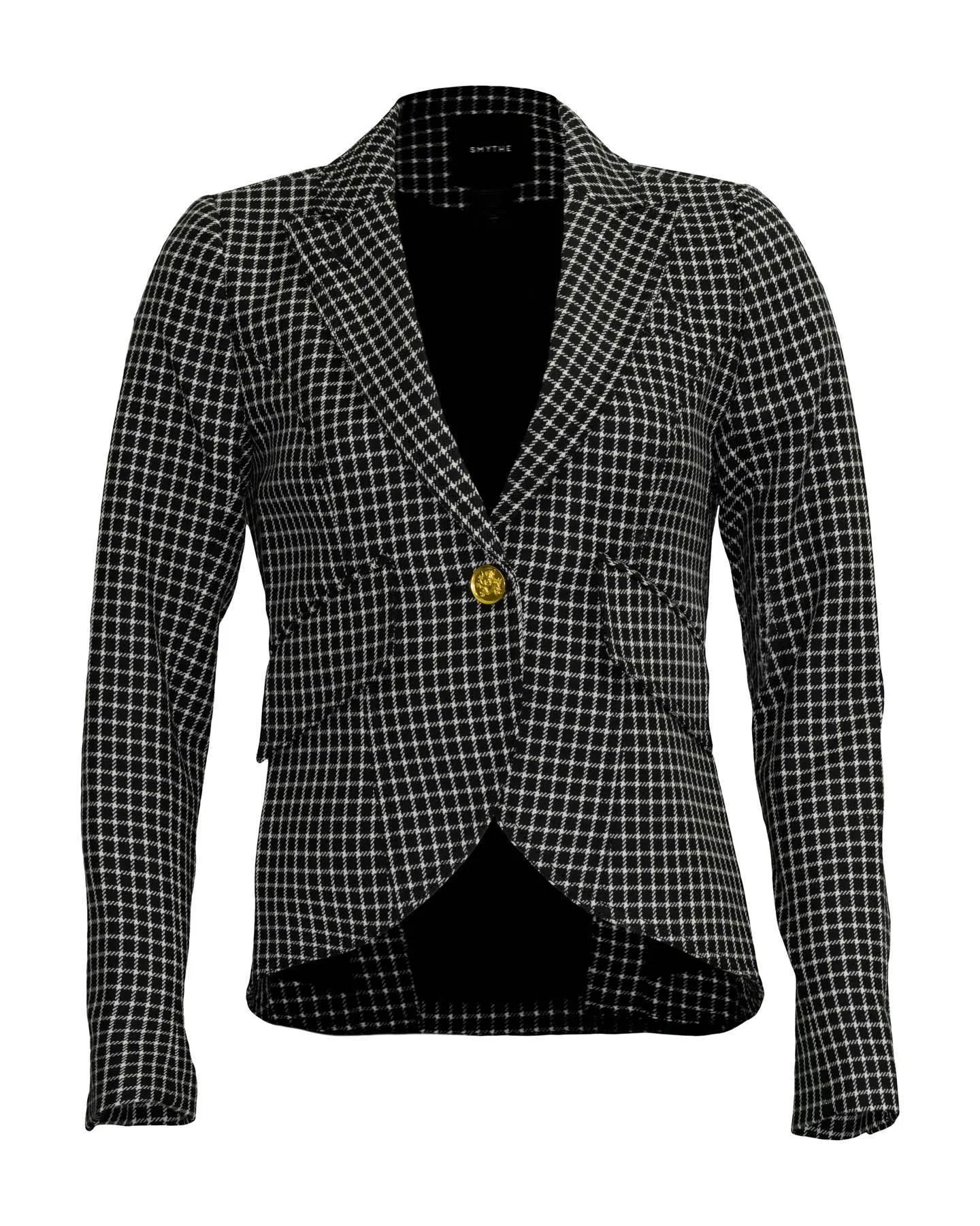One Button Blazer Black Grid