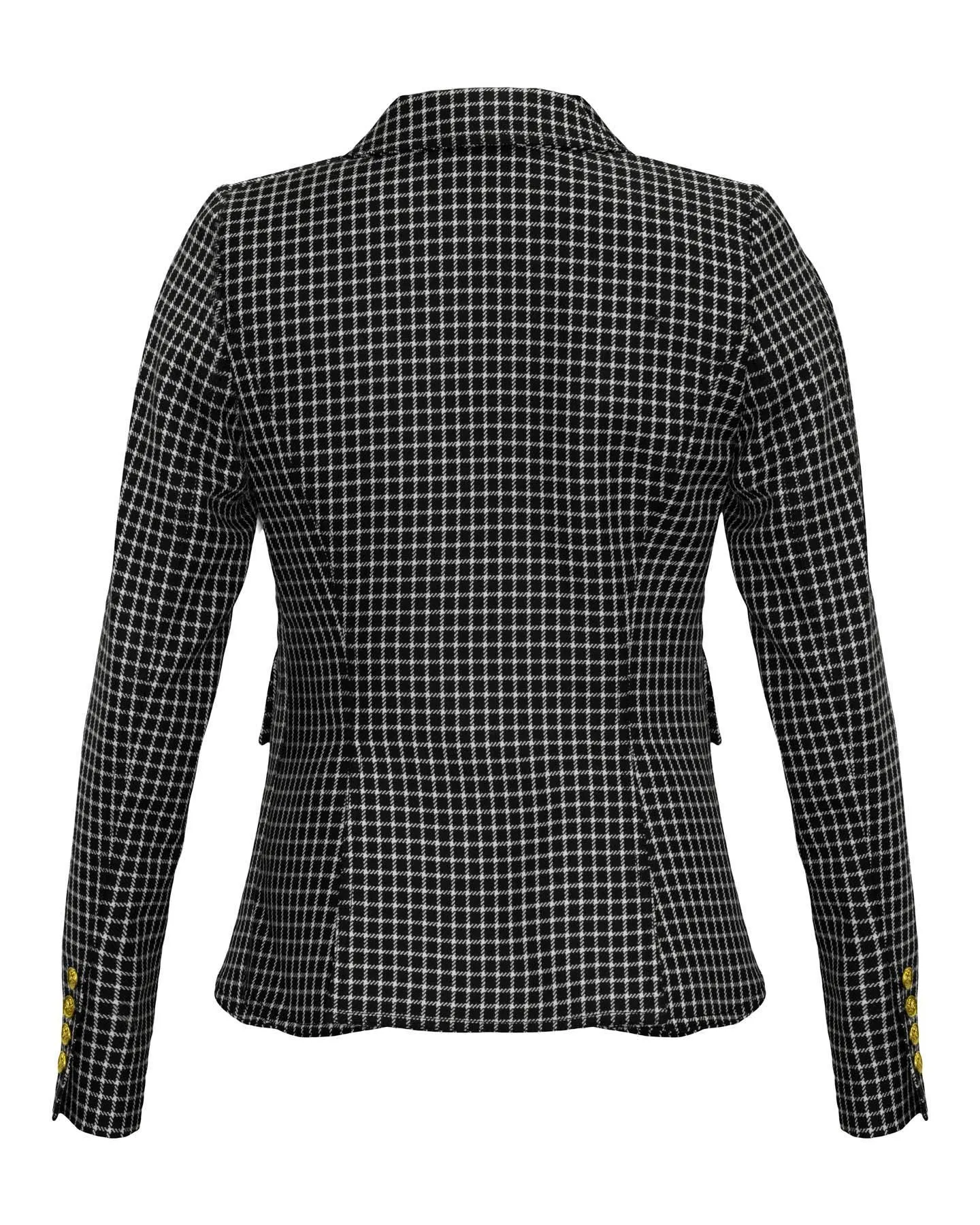 One Button Blazer Black Grid
