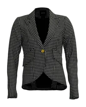 One Button Blazer Black Grid