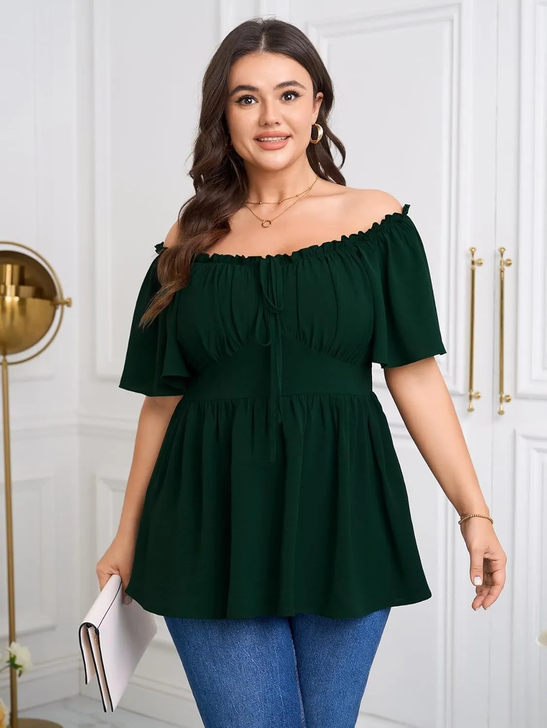 SCOMCHIC Womens Plus Size Peplum Tops Square Neck Short Sleeve Blouse Babydoll Ruffle Cute Summer Top
