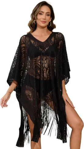 Sexy Lace Swimsuit Cover-Up for Women, Bathing Suit Cover Up, V-Neck Beach Cover Up for Poolside, Seaside and Party