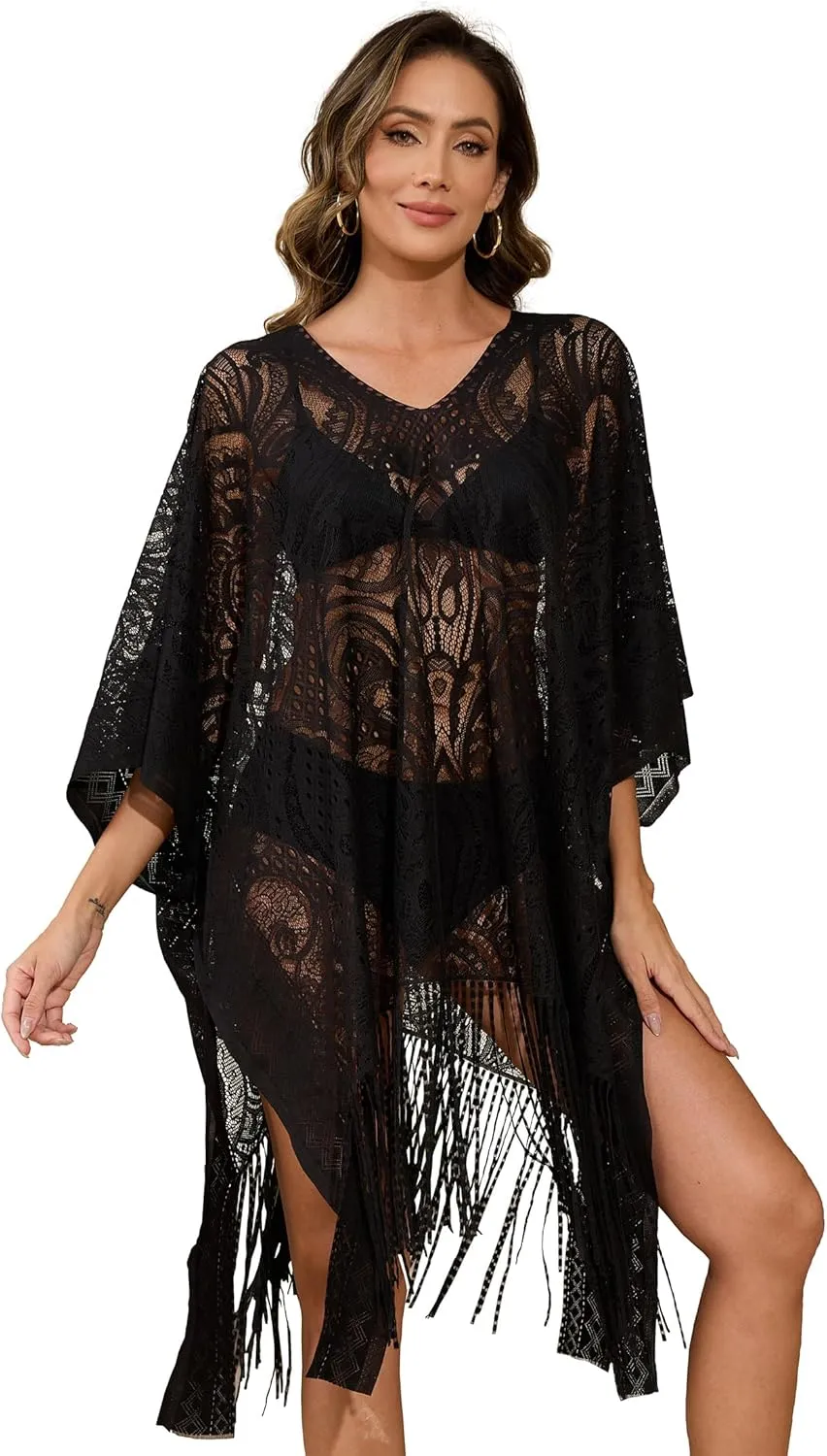 Sexy Lace Swimsuit Cover-Up for Women, Bathing Suit Cover Up, V-Neck Beach Cover Up for Poolside, Seaside and Party