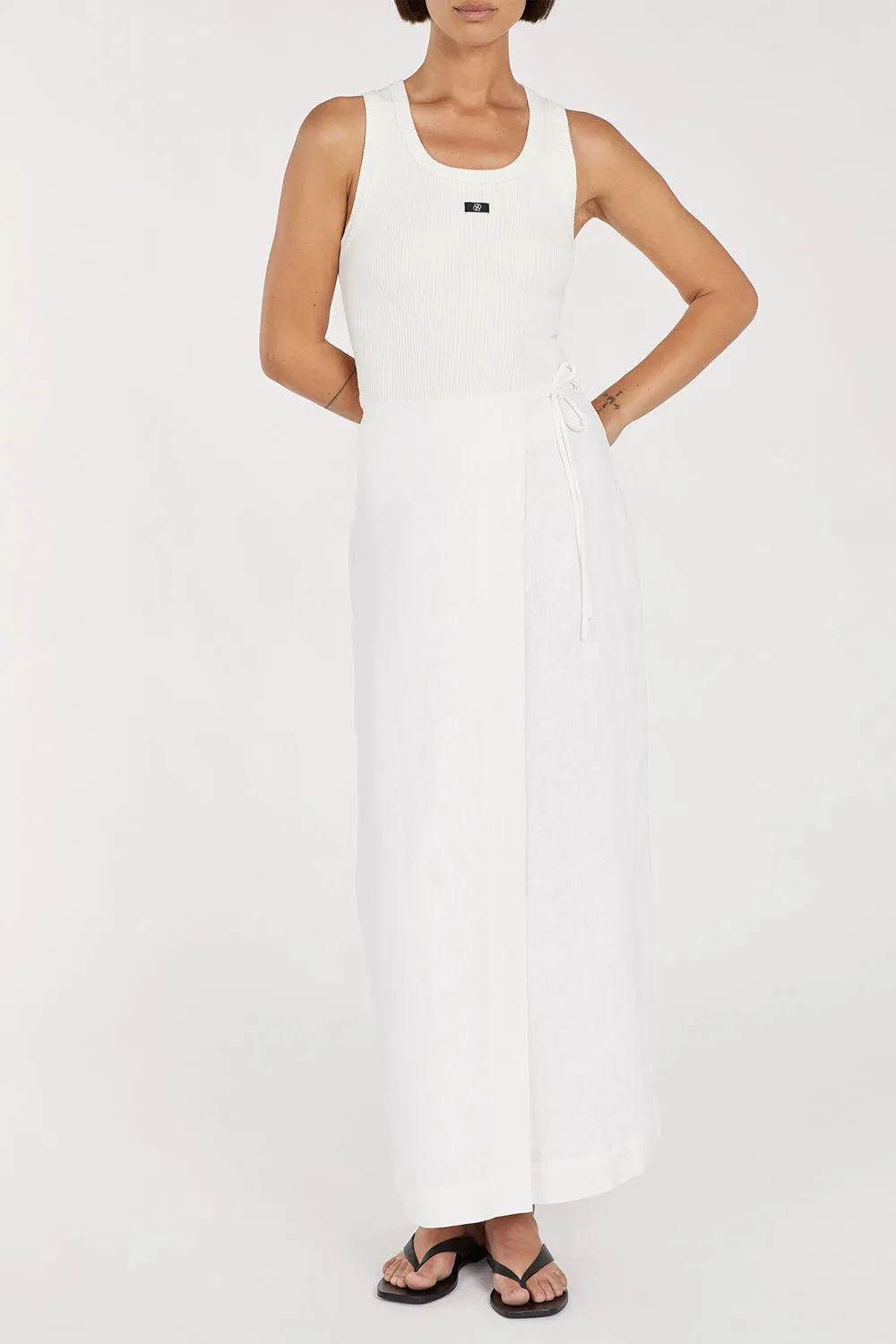 SKYE WHITE LINEN WRAP MIDI SKIRT
