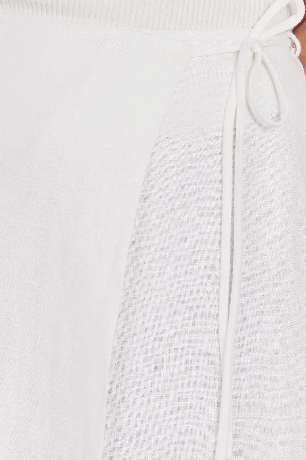 SKYE WHITE LINEN WRAP MIDI SKIRT