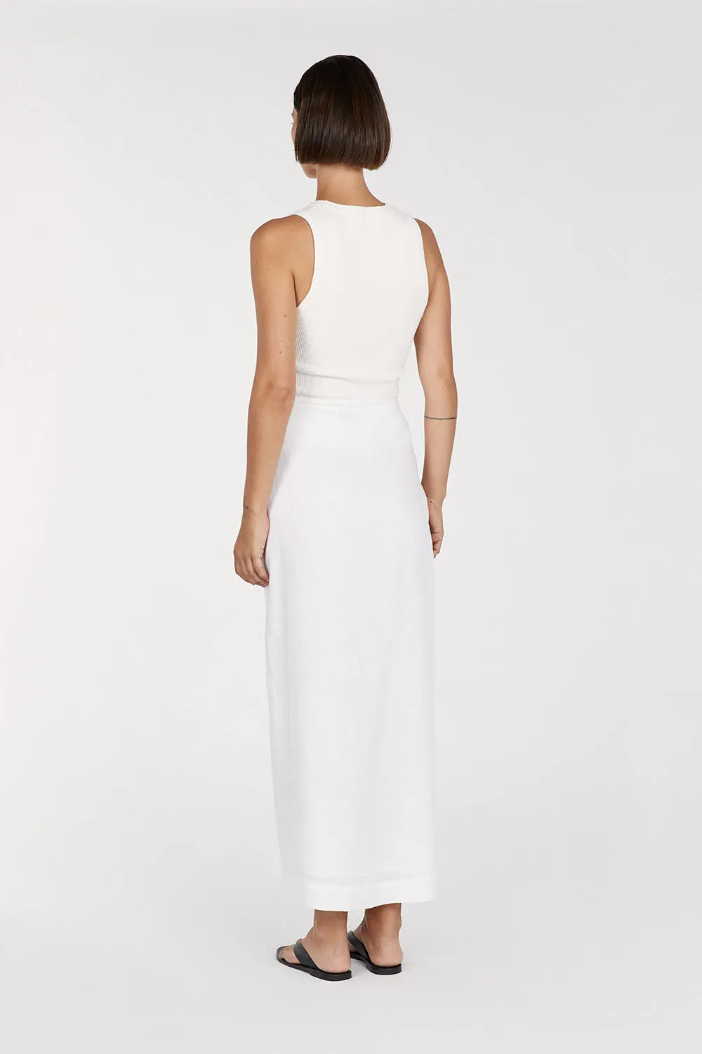 SKYE WHITE LINEN WRAP MIDI SKIRT