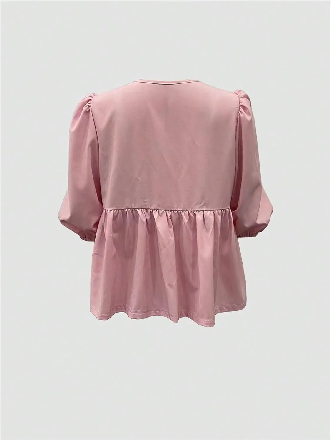 SOLY HUX Women's Tie Front Blouse Bishop 3/4 Sleeve Ruffle Hem Casual Tops