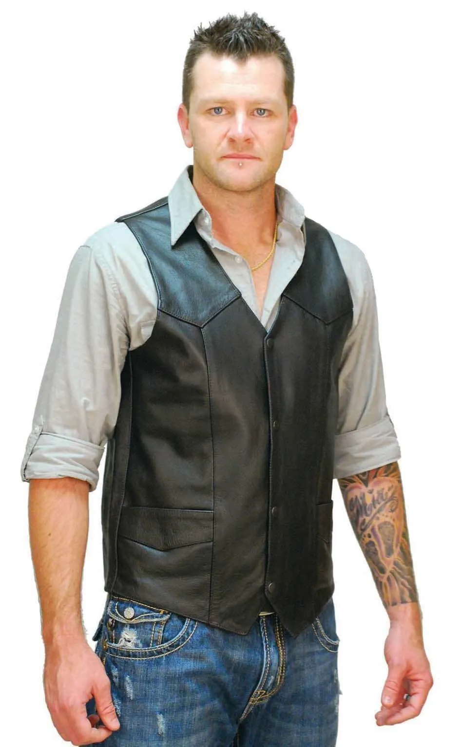 Tall Cowhide Leather Biker Vest #VM604T