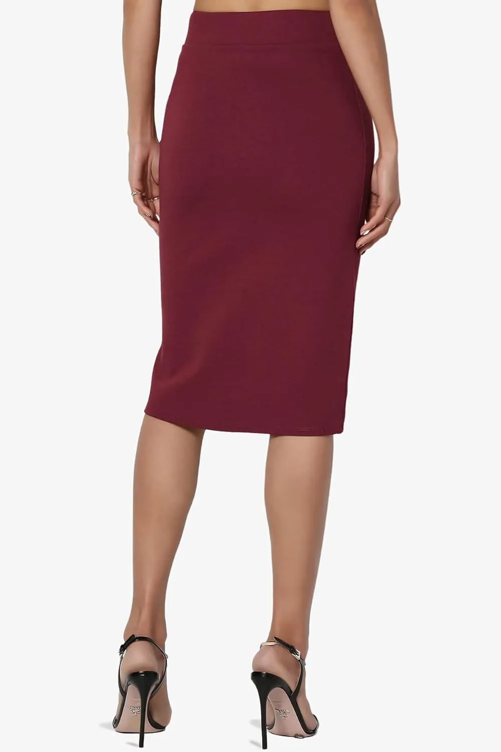 TheMogan Women's Office Ponte Stretch Knit Elastic High Waist Knee Pencil Midi Skirt
