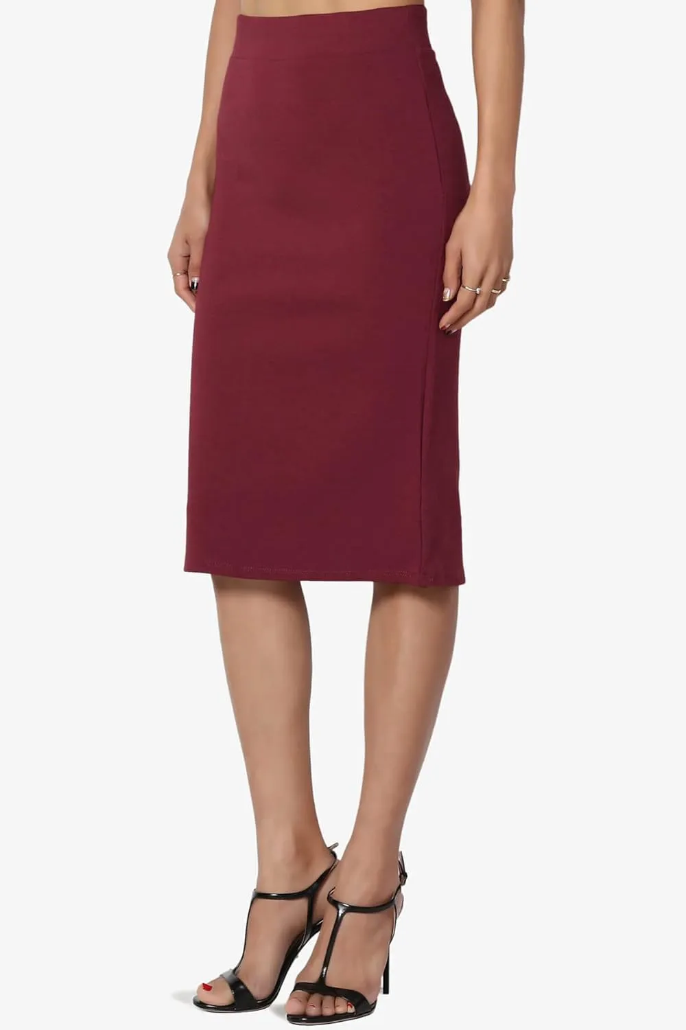 TheMogan Women's Office Ponte Stretch Knit Elastic High Waist Knee Pencil Midi Skirt
