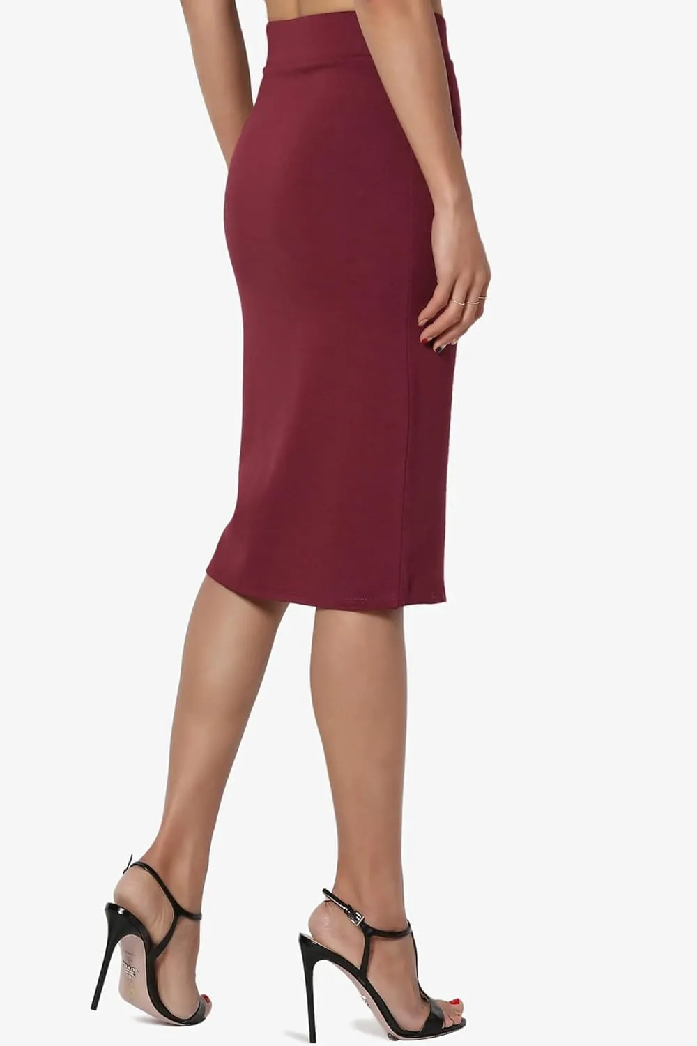 TheMogan Women's Office Ponte Stretch Knit Elastic High Waist Knee Pencil Midi Skirt