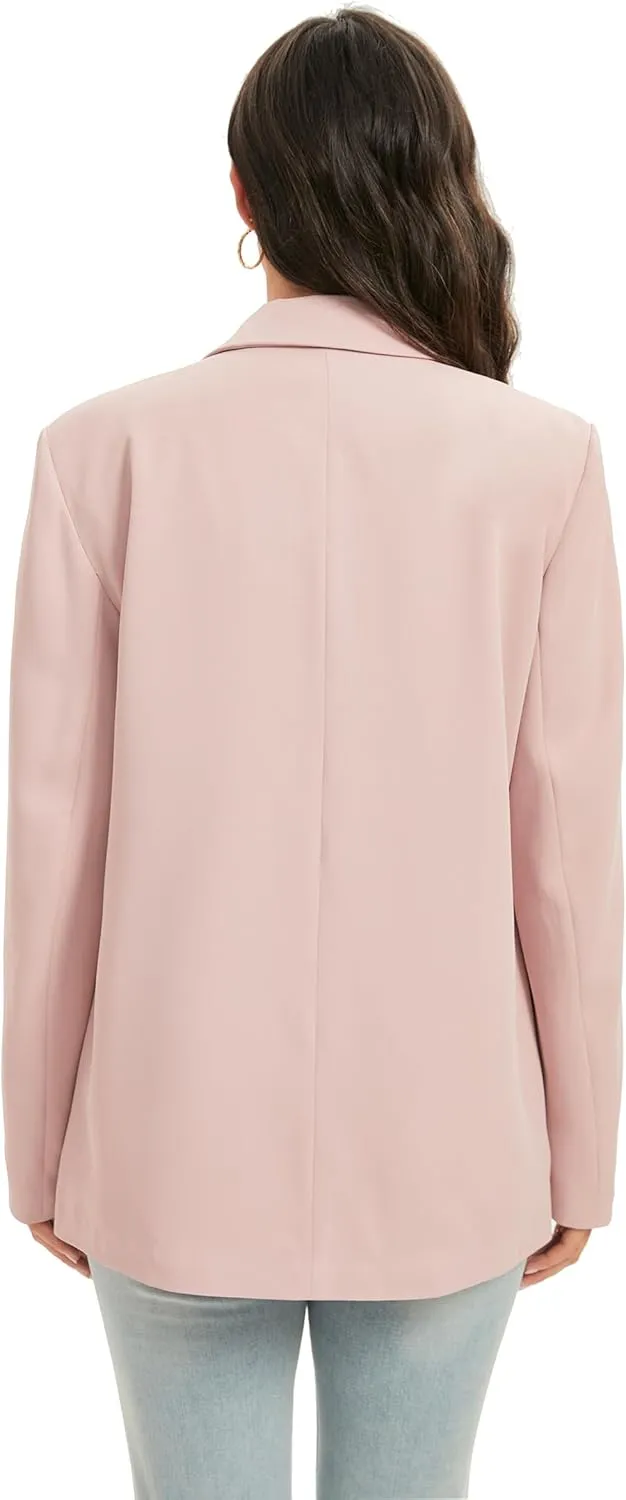 TRNY Women's Oversized Double-Breasted Suit Blazer Jacket Long Sleeve Casual Boyfriend Style Work Office Blazer with Pockets