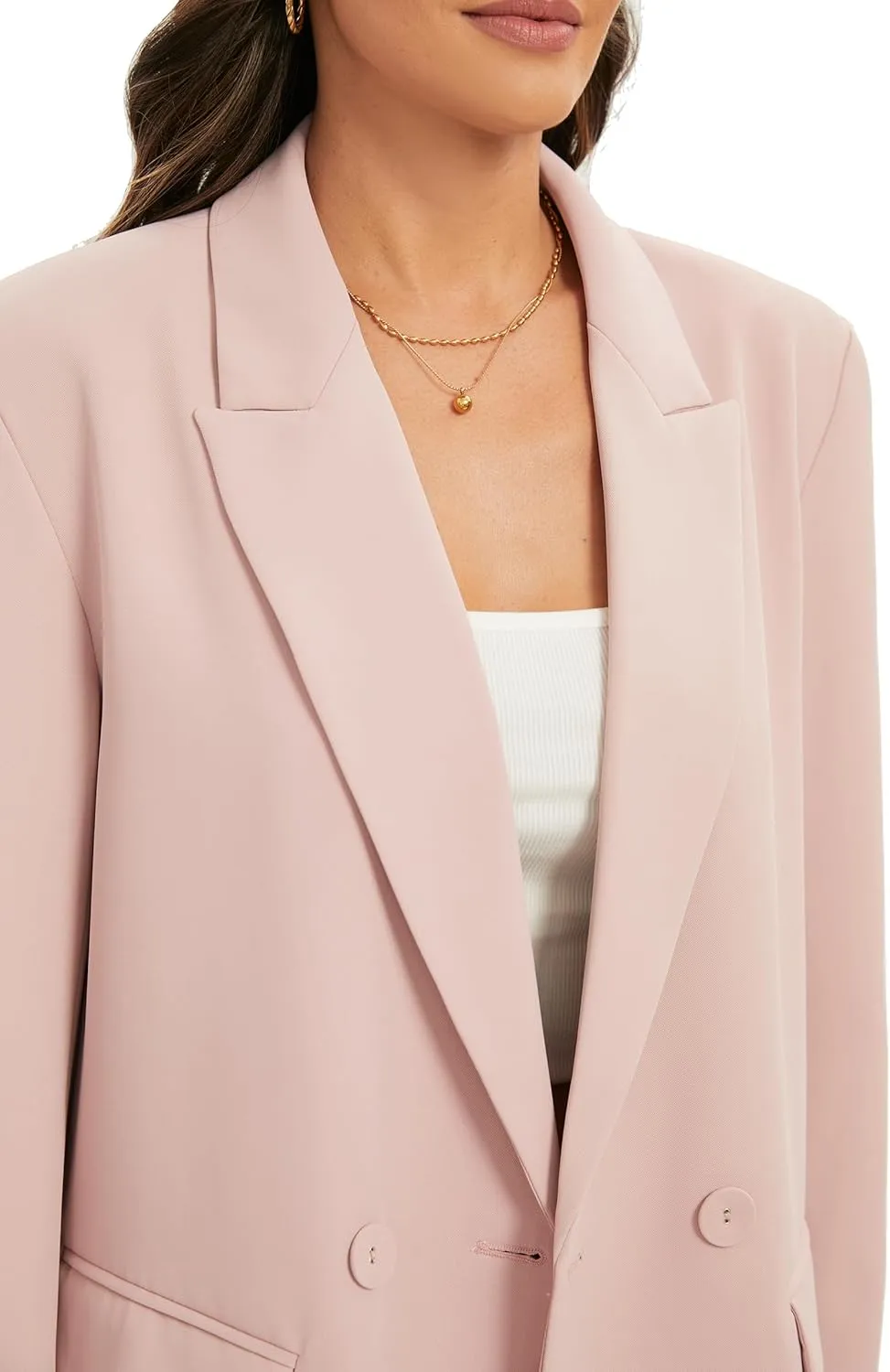 TRNY Women's Oversized Double-Breasted Suit Blazer Jacket Long Sleeve Casual Boyfriend Style Work Office Blazer with Pockets