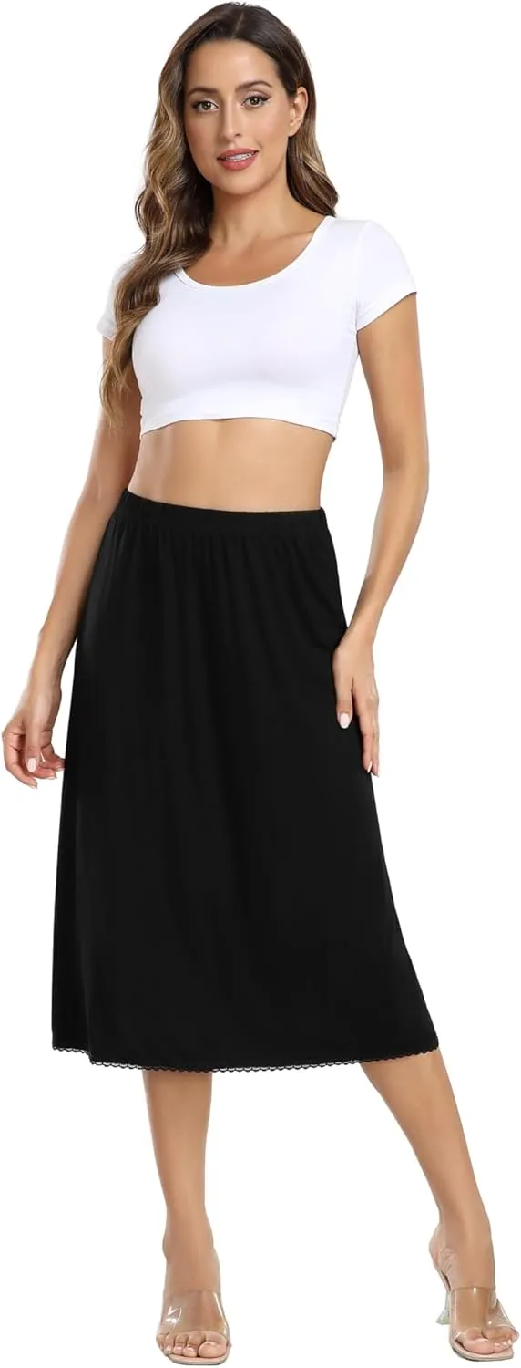 Vlazom Half Slips for Women Under Dress Long Half Slip Under Skirt with Lace Trim Size S-XXL