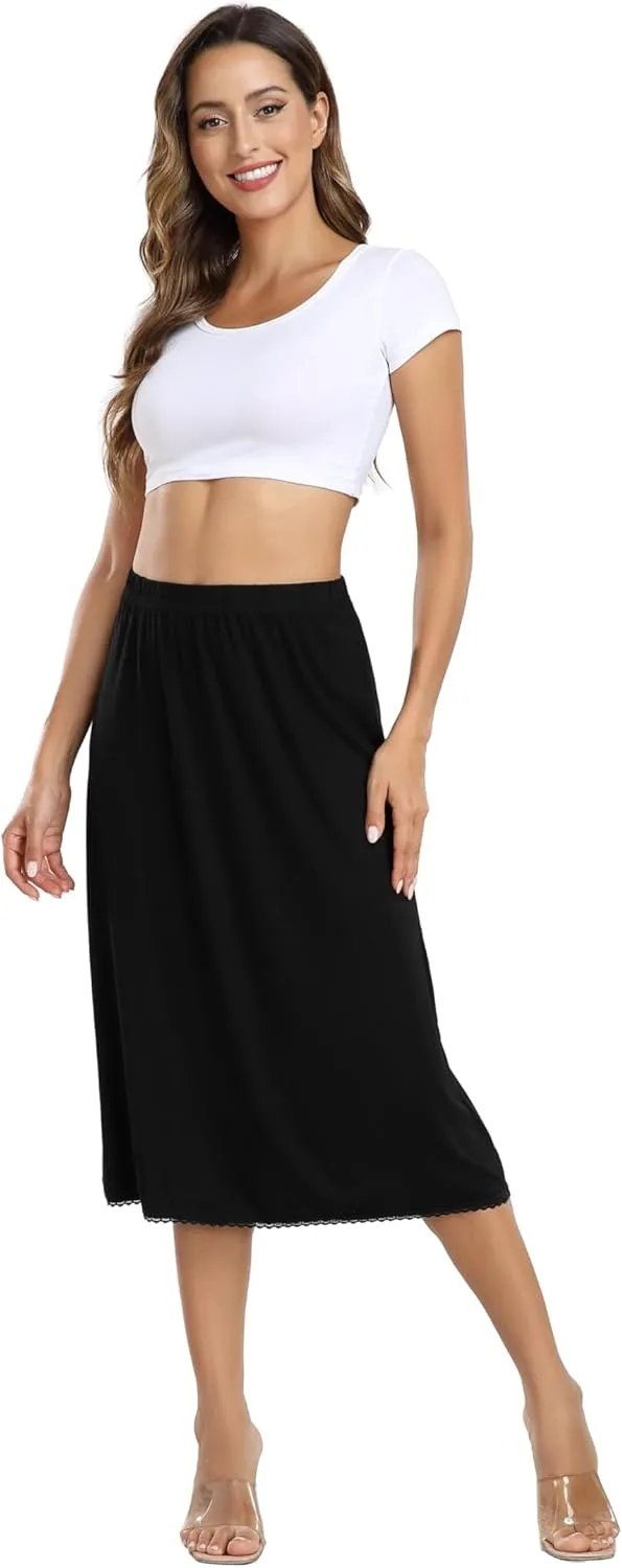 Vlazom Half Slips for Women Under Dress Long Half Slip Under Skirt with Lace Trim Size S-XXL