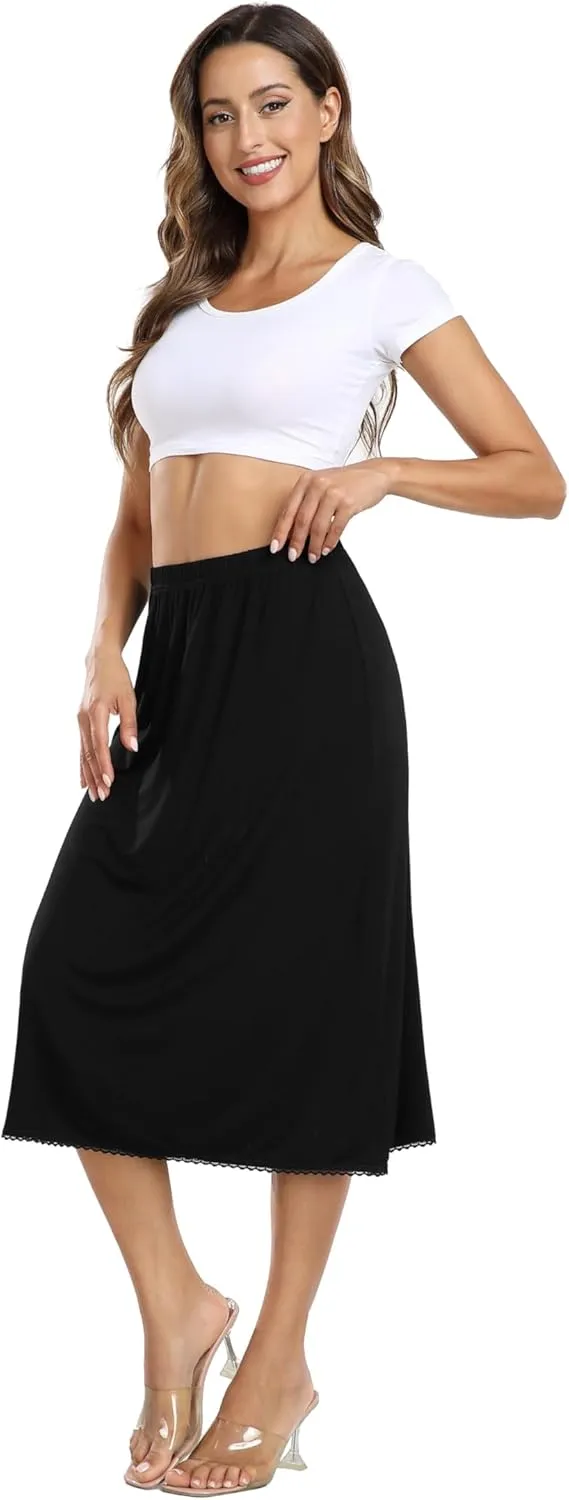 Vlazom Half Slips for Women Under Dress Long Half Slip Under Skirt with Lace Trim Size S-XXL