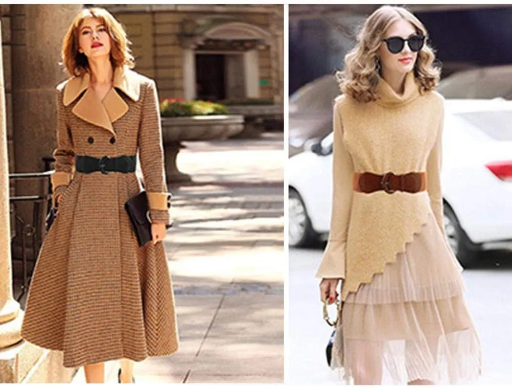 VOCHIC 2pcs Stretch Wide Belt for Women Elastic Thick Waist Belt for Dress