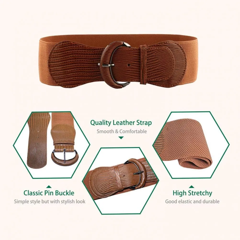 VOCHIC 2pcs Stretch Wide Belt for Women Elastic Thick Waist Belt for Dress