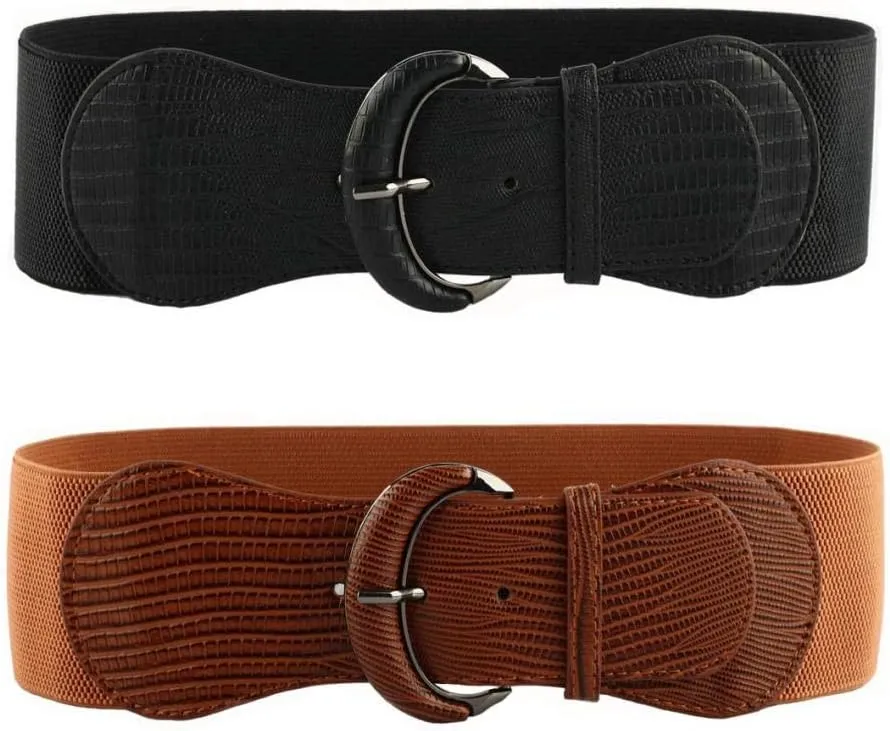VOCHIC 2pcs Stretch Wide Belt for Women Elastic Thick Waist Belt for Dress