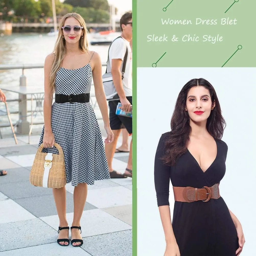 VOCHIC 2pcs Stretch Wide Belt for Women Elastic Thick Waist Belt for Dress