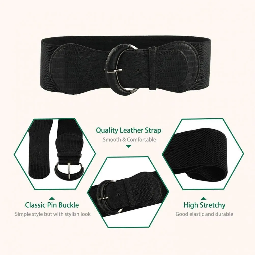 VOCHIC 2pcs Stretch Wide Belt for Women Elastic Thick Waist Belt for Dress
