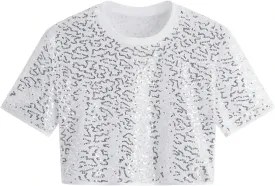 WDIRARA Men's Fishnet Mesh Tee Shirt Round Neck Short Sleeve Crop Top
