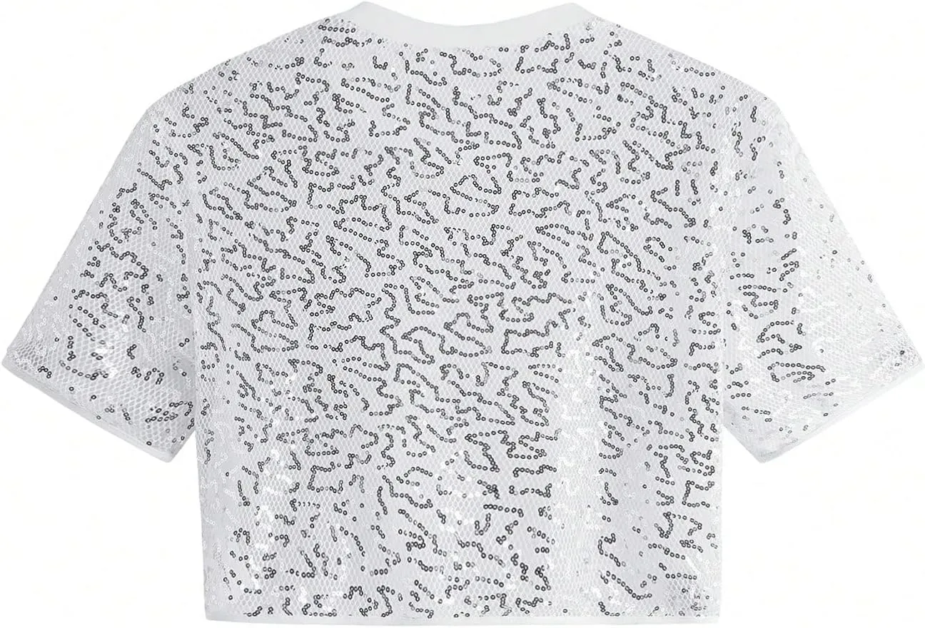 WDIRARA Men's Fishnet Mesh Tee Shirt Round Neck Short Sleeve Crop Top