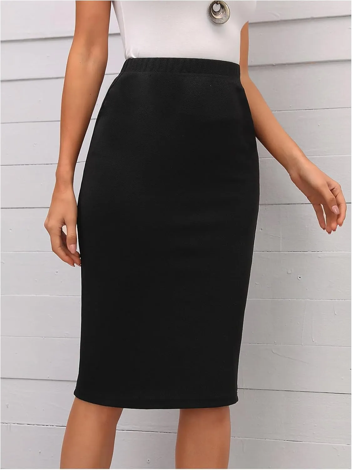 WDIRARA Women's Elastic High Waist Knee Length Skirt Stretch Pencil Skirts