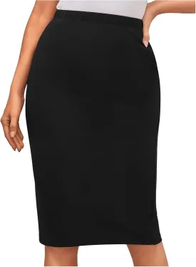 WDIRARA Women's Elastic High Waist Knee Length Skirt Stretch Pencil Skirts