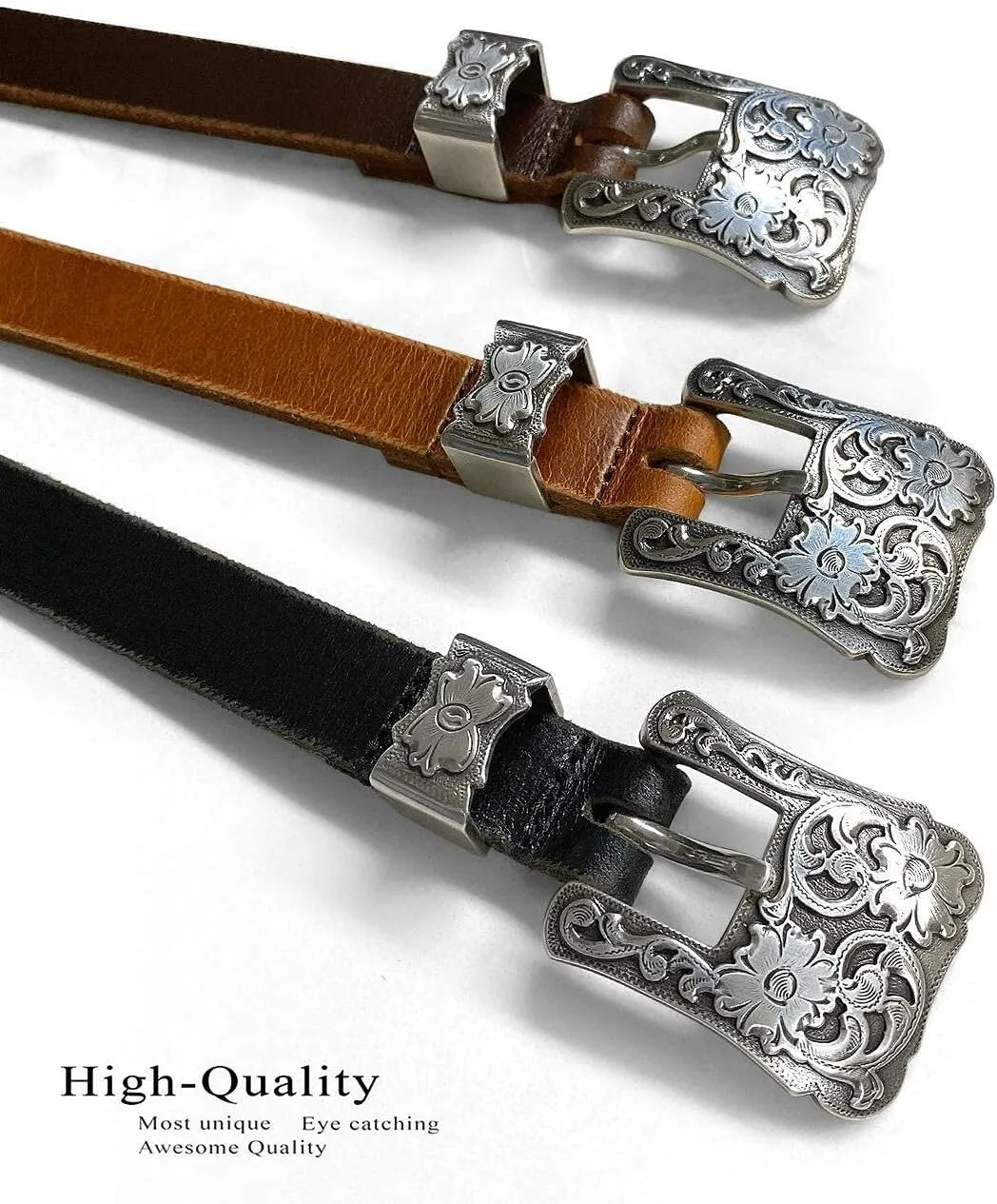 Women' Dress Belt Skinny Belt Ladies Waist Belt Genuine Full leather Belt 3/4" or 1" Wide, Multi-Style Options