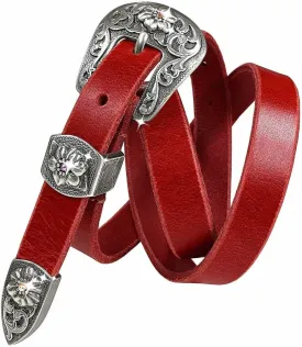 Women' Dress Belt Skinny Belt Ladies Waist Belt Genuine Full leather Belt 3/4" or 1" Wide, Multi-Style Options