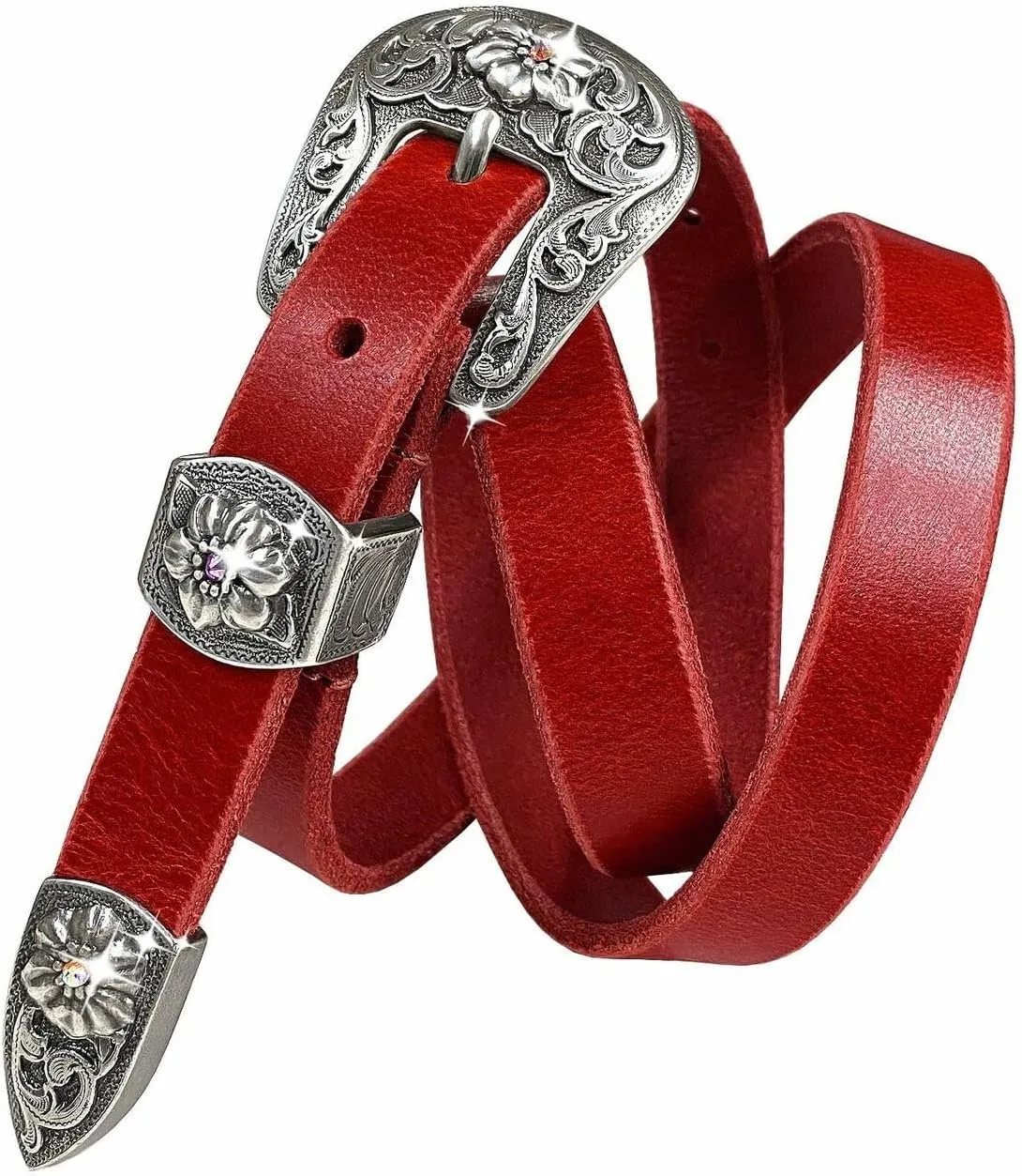 Women' Dress Belt Skinny Belt Ladies Waist Belt Genuine Full leather Belt 3/4" or 1" Wide, Multi-Style Options