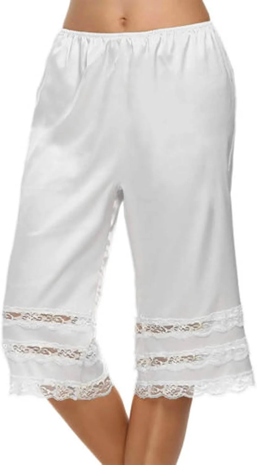 Women Loose Half Slip Shorts Loose Fit Lace Trim Pettipants Culotte Slip Bloomers Split Underwear Shorts