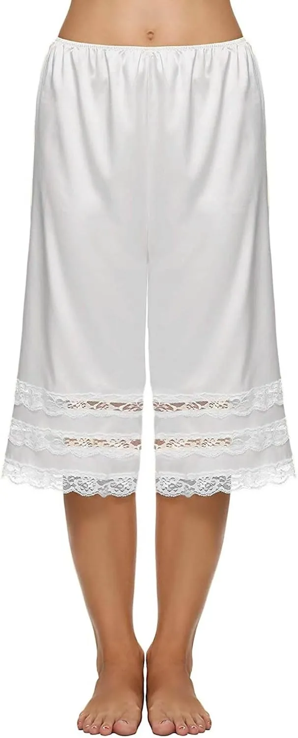 Women Loose Half Slip Shorts Loose Fit Lace Trim Pettipants Culotte Slip Bloomers Split Underwear Shorts