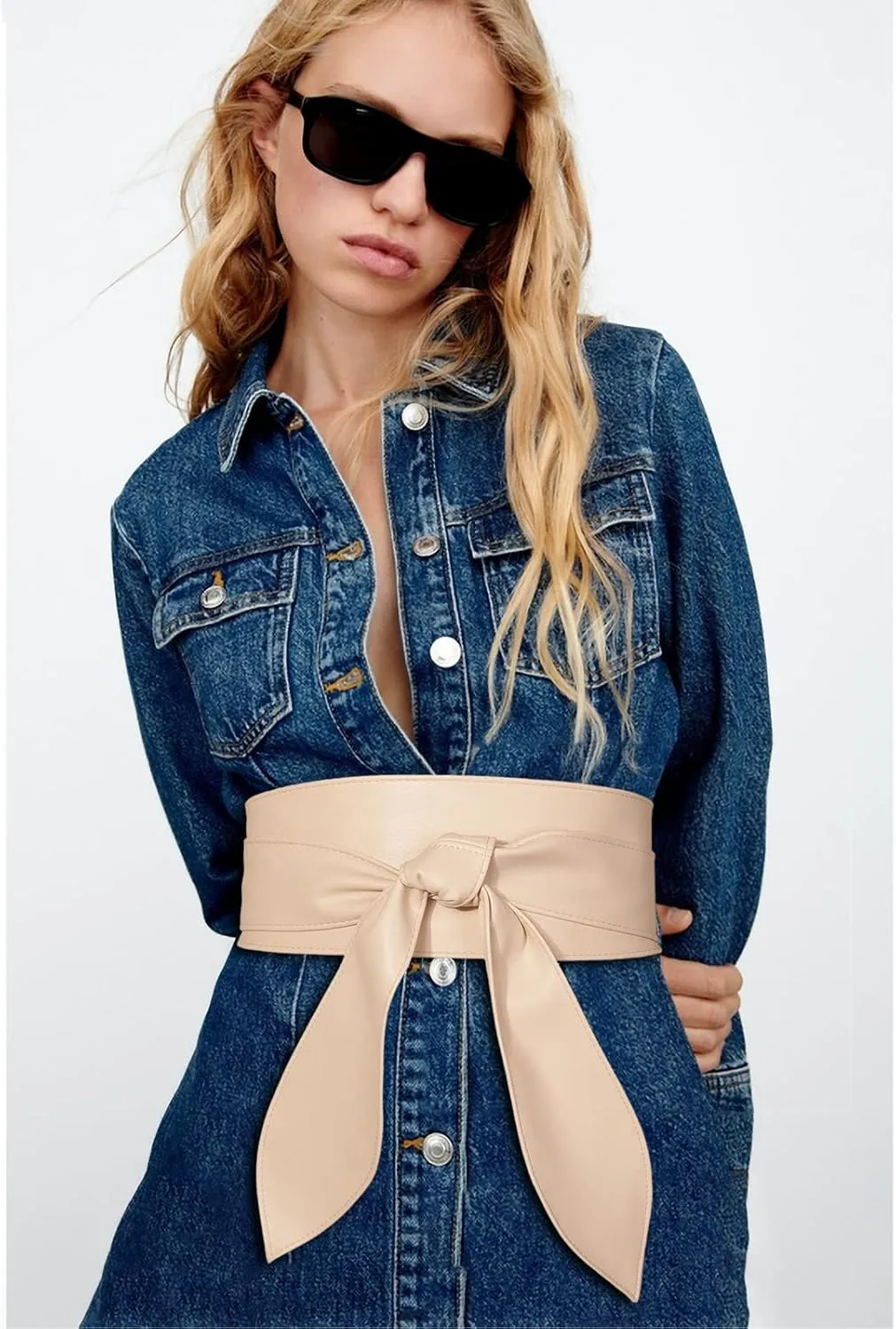 Women Obi Belt Wide Cinch Belt Soft PU Leather Tie Up Wrap Around Waist Belt Knotted Waistband Corset Belt For Dress
