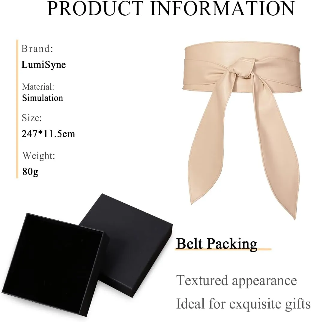 Women Obi Belt Wide Cinch Belt Soft PU Leather Tie Up Wrap Around Waist Belt Knotted Waistband Corset Belt For Dress