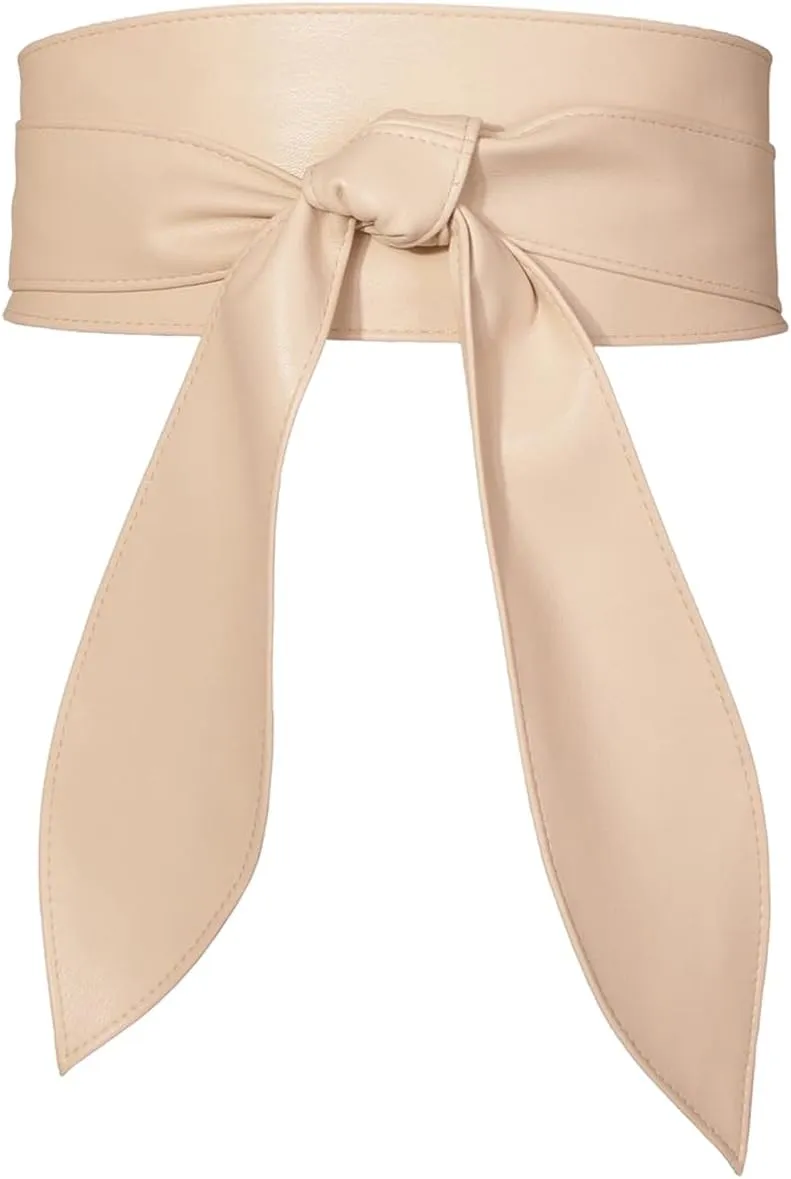 Women Obi Belt Wide Cinch Belt Soft PU Leather Tie Up Wrap Around Waist Belt Knotted Waistband Corset Belt For Dress