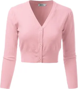 Women's 3/4 Sleeve Soft Open Front Cropped Sweater Cardigan (S-XXL)