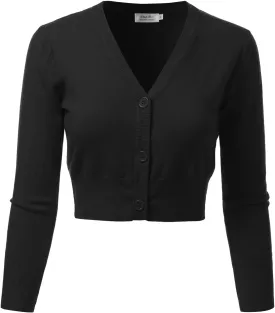 Women's 3/4 Sleeve Soft Open Front Cropped Sweater Cardigan (S-XXL)